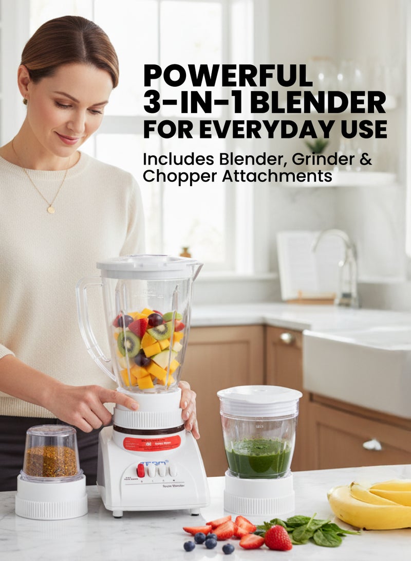 TEAM 3-in-1 Blender with Grinder & Chopper | 400W Powerful Motor | Stainless Steel Blades | 2 Speed + Pulse | Multi-Purpose  Kitchen Appliance - Image 2